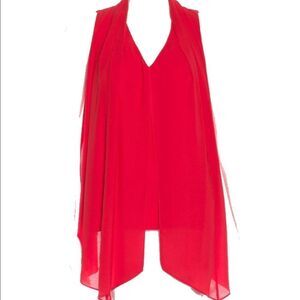 💜 DVF Red Sleeveless Silk Top with Draping Detail - Marlette Top